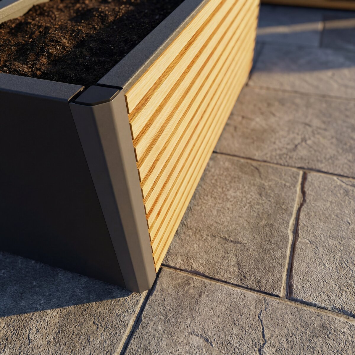 Living S — Design-Hochbeet aus Stahl und Kiefer