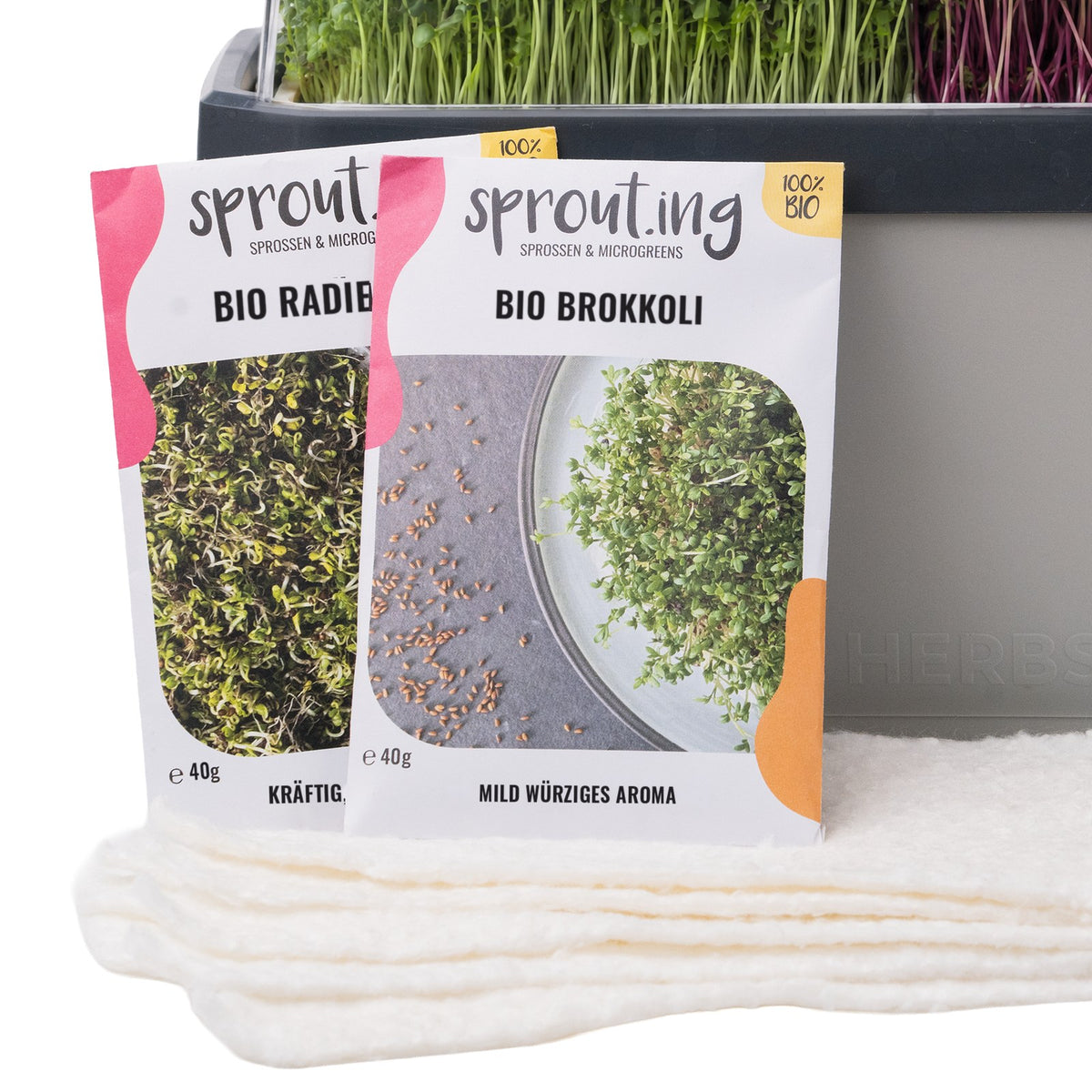 sprout.ing Bio-Saatgut Radieschen und Brokkoli mit Anzuchtmatten