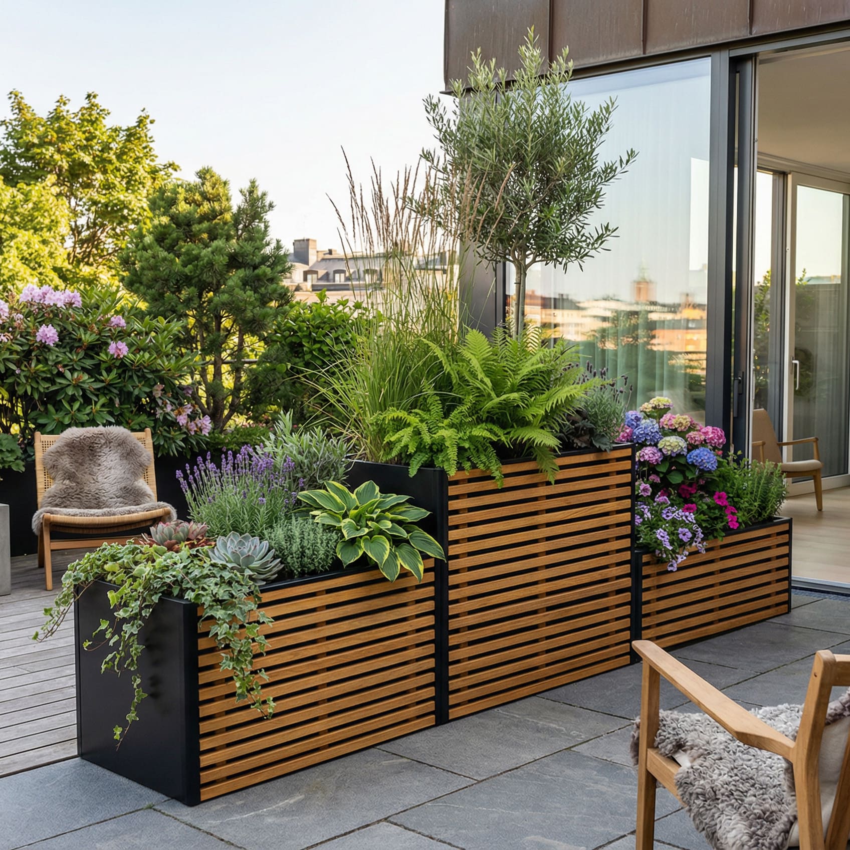 Living L — Design-Hochbeet aus Stahl und Kiefer